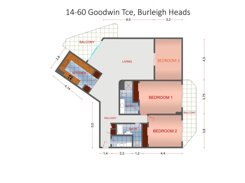 14/60 Goodwin Terrace, Burleigh Heads QLD 4220 Floorplan
