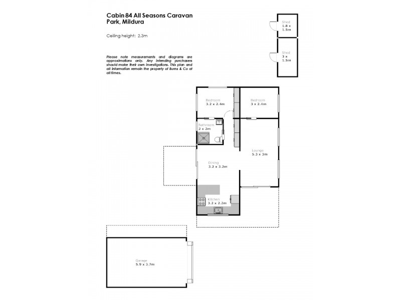 Cabin 84 All Seasons Caravan Park, Mildura VIC 3500 Floorplan