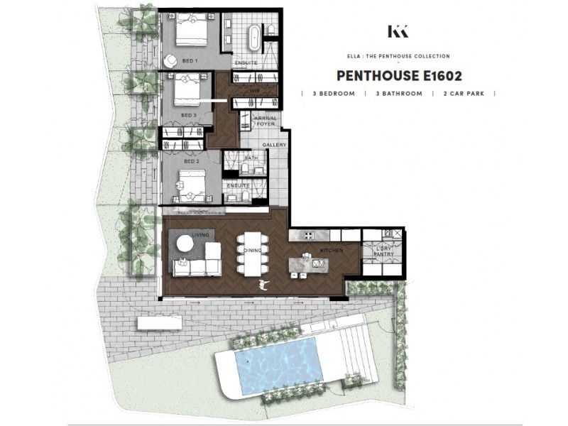 Penthouse 1602 at 7 Chester Street, Newstead QLD 4006 Floorplan