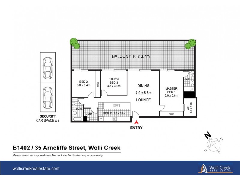 1402/35B Arncliffe St, Wolli Creek NSW 2205 Floorplan