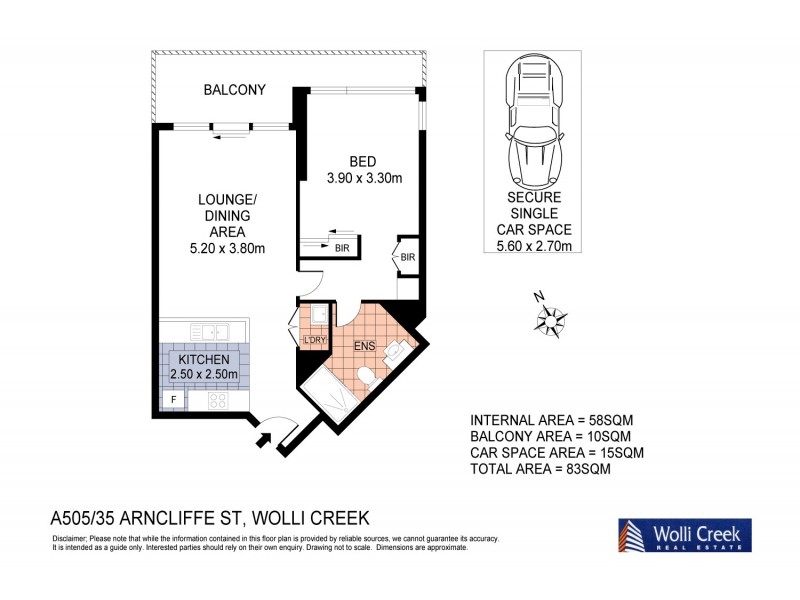 A505/35 Arncliffe St, Wolli Creek NSW 2205 Floorplan