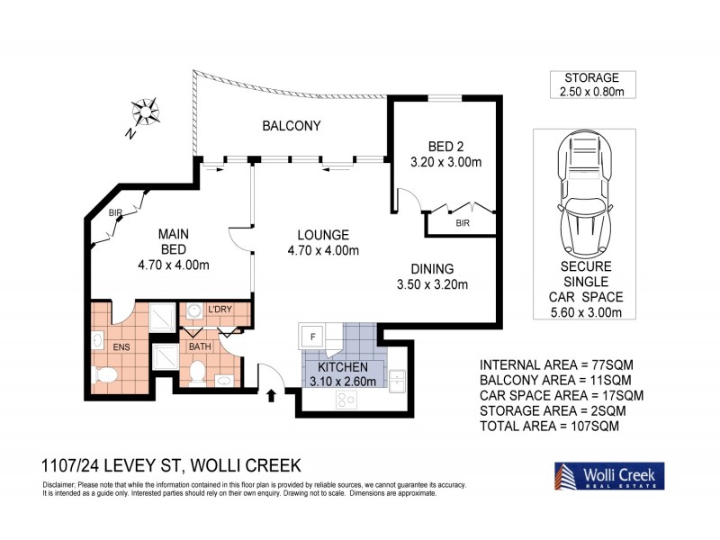 1107/24 levey St, Wolli Creek NSW 2205 Floorplan