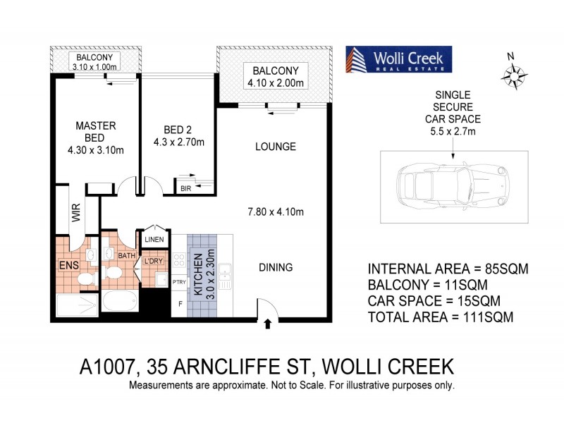 A1007/35 Arncliffe St, Wolli Creek NSW 2205 Floorplan