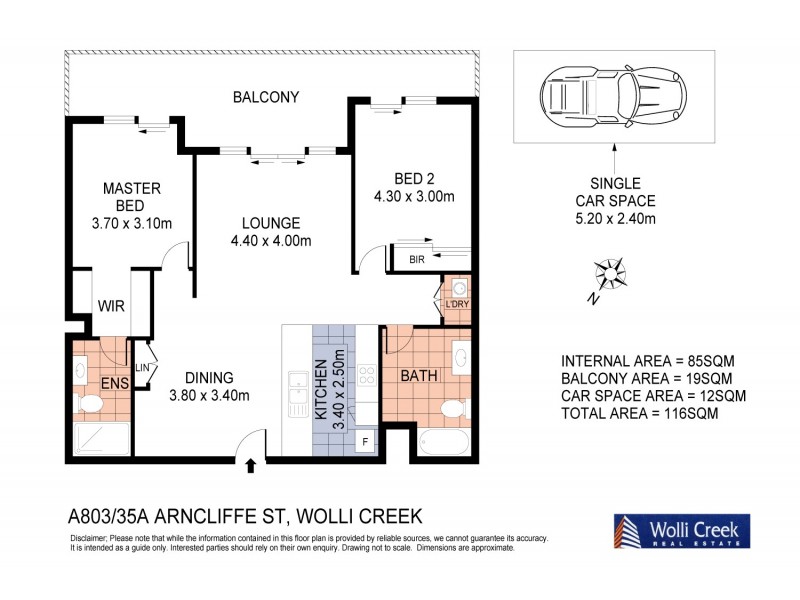 A803/35 Arncliffe St, Wolli Creek NSW 2205 Floorplan