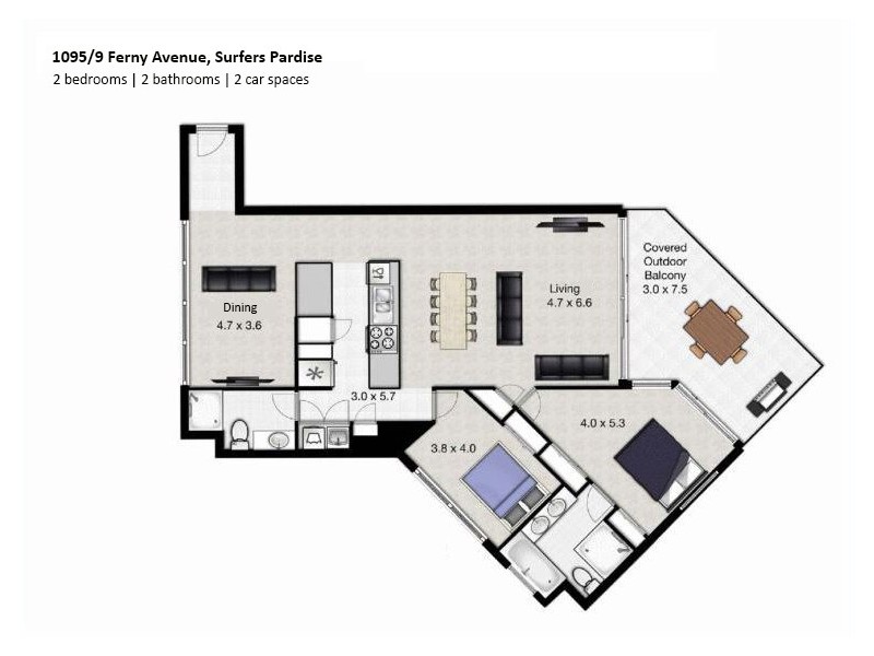 1095/9 Ferny Avenue, Surfers Paradise QLD 4217 Floorplan