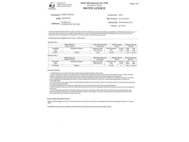Water Licences, Launceston TAS 7250