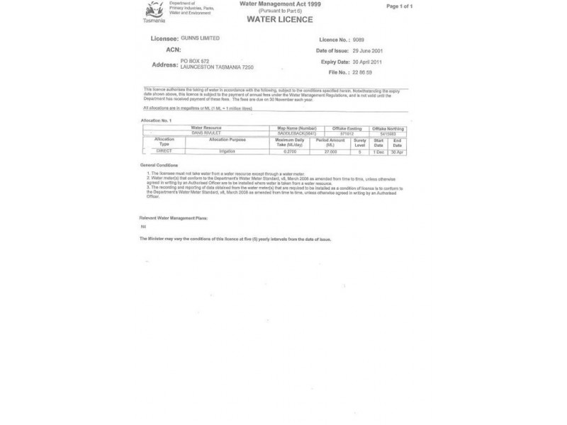 Water Licences, Launceston TAS 7250