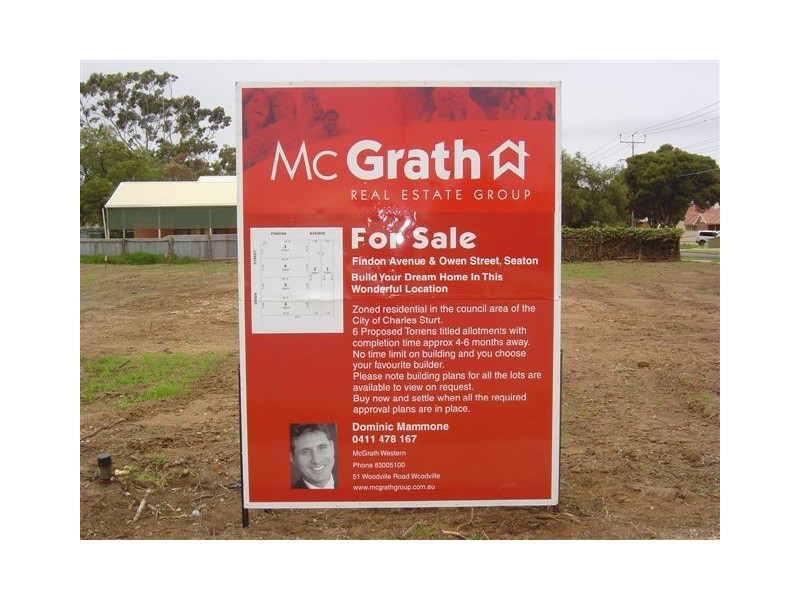 Lots 1 – 6  Corner Findon Avenue and Owen Street, Seaton SA 5023