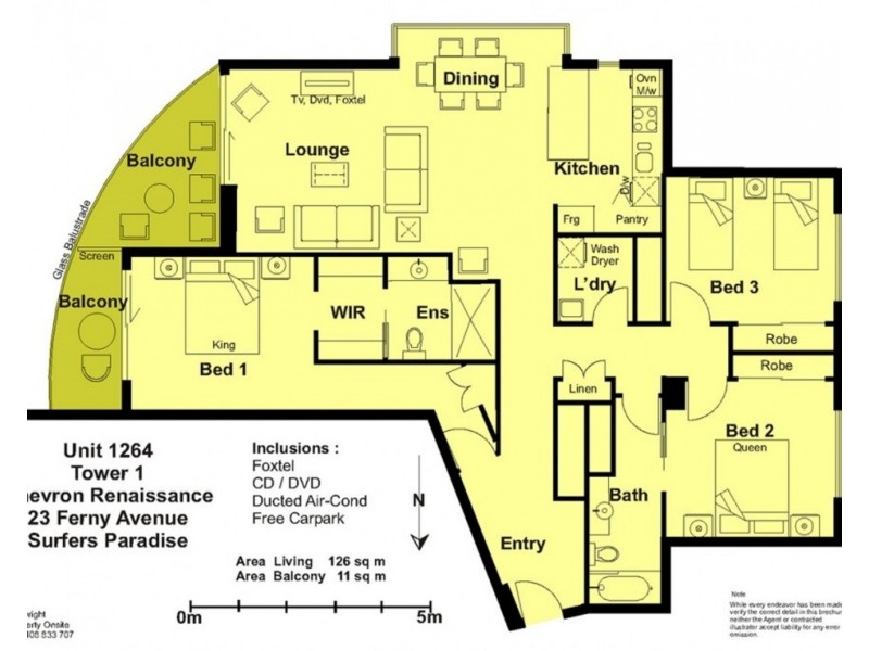 1264/23 Ferny Avenue, Surfers Paradise QLD 4217 Floorplan