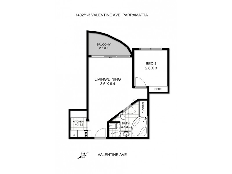 1402/1-3 Valentine Ave, Parramatta NSW 2150 Floorplan