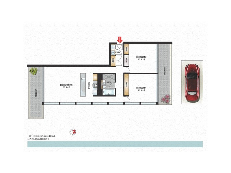 1201/3 Kings Cross Road, Darlinghurst NSW 2010 Floorplan