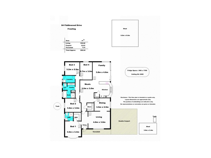 84 Fiddlewood Drive, Freeling SA 5372 Floorplan