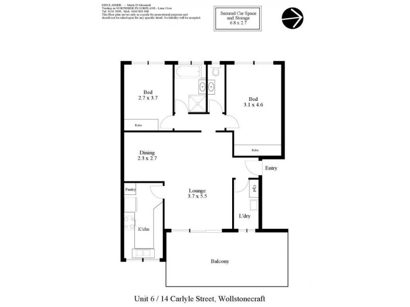 6/14 Carlyle Street, Wollstonecraft NSW 2065 Floorplan