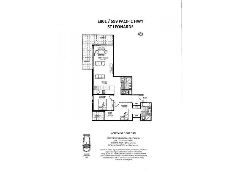 E801/599 Pacific Highway, St Leonards NSW 2065 Floorplan