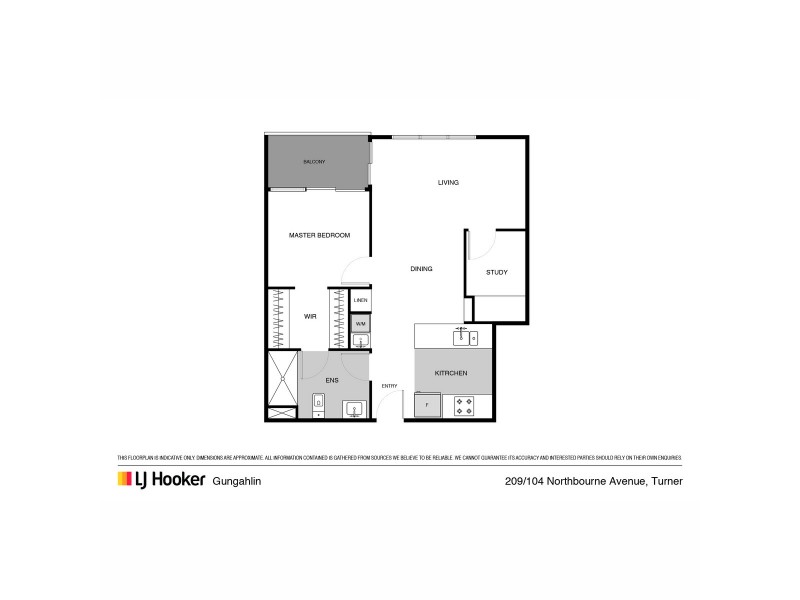 1 Bed + Study –  209/104 Northbourne Avenue, Braddon ACT 2612 Floorplan