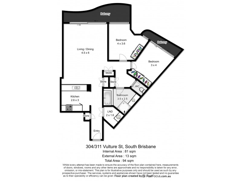 304/311 Vulture Street, South Brisbane QLD 4101 Floorplan