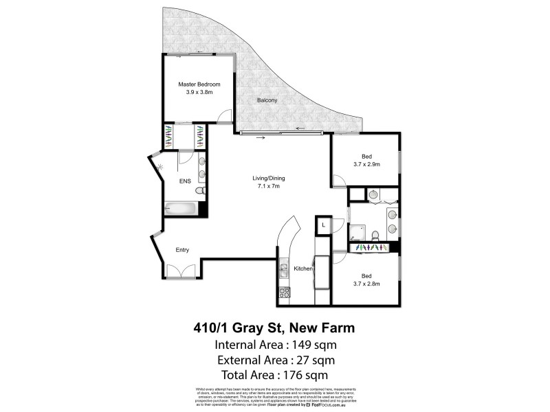 410/1 Gray Street, New Farm QLD 4005 Floorplan