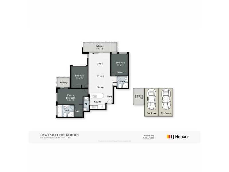 1207/6 Aqua Street, Southport QLD 4215 Floorplan