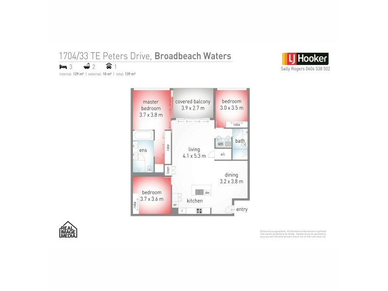 1704/33 T E PETERS Drive, Broadbeach Waters QLD 4218 Floorplan