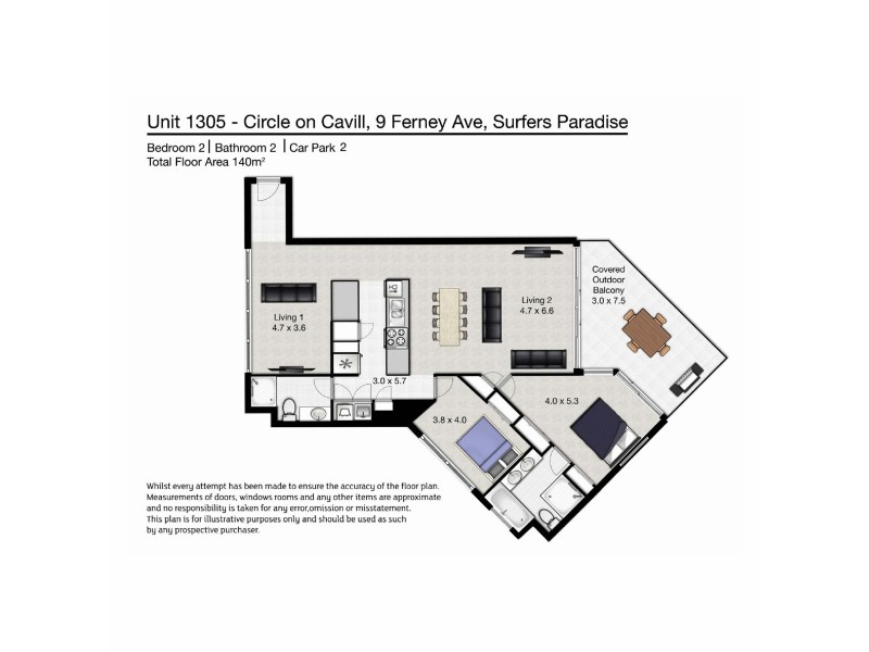 1305/9 Ferny Avenue, Surfers Paradise QLD 4217 Floorplan