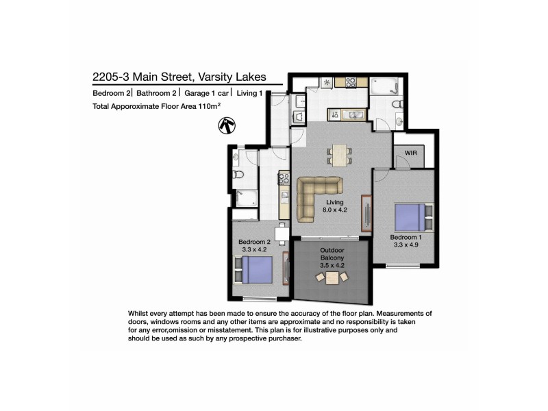 2205/3-7 Main Street, Varsity Lakes QLD 4227 Floorplan