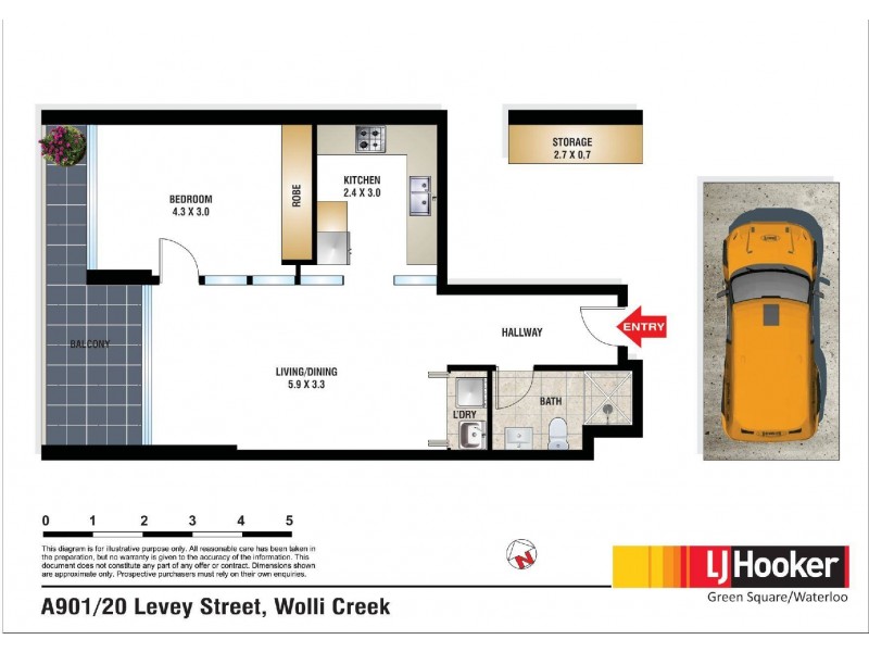 A901/20 Levey Street, Wolli Creek NSW 2205 Floorplan