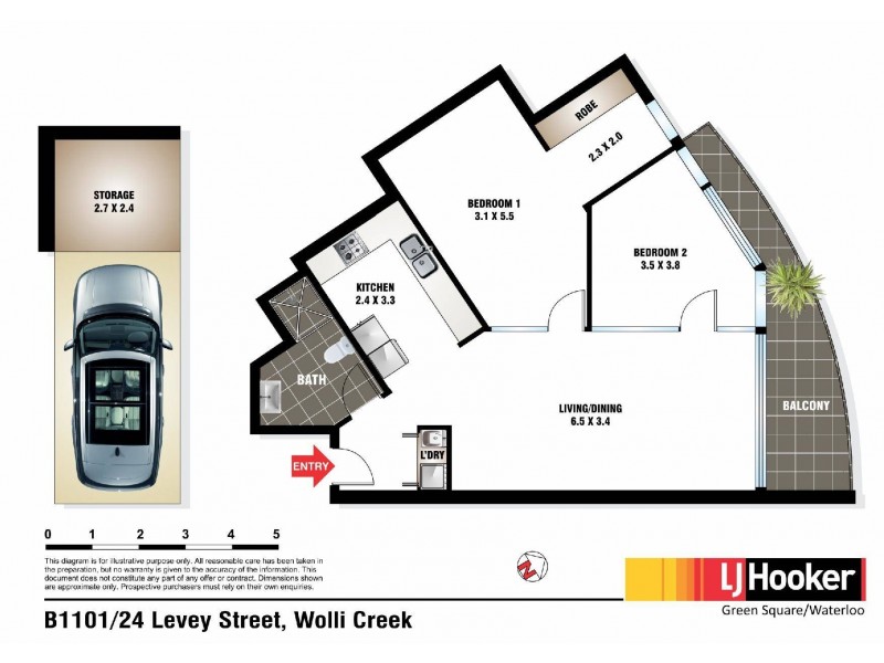 B1101/24 Levey Street, Wolli Creek NSW 2205 Floorplan