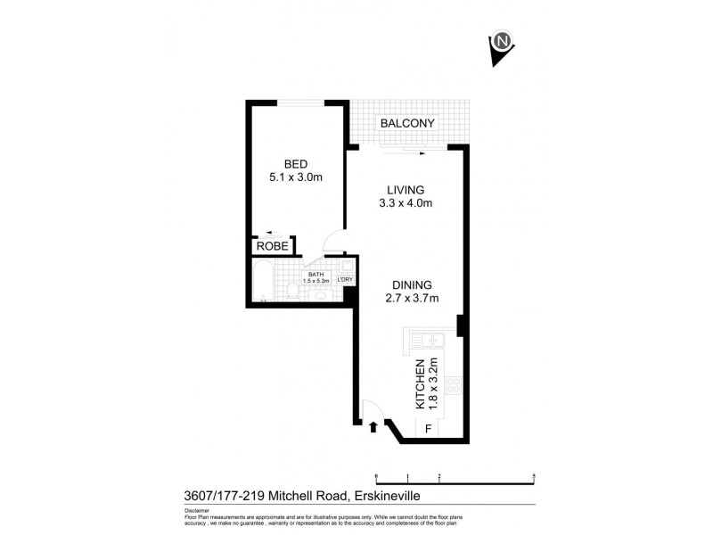 3607/177-219 Mitchell Road, Erskineville NSW 2043 Floorplan