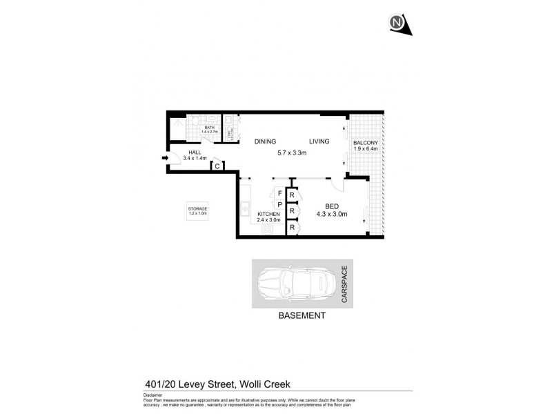 401/20 Levey Street, Wolli Creek NSW 2205 Floorplan