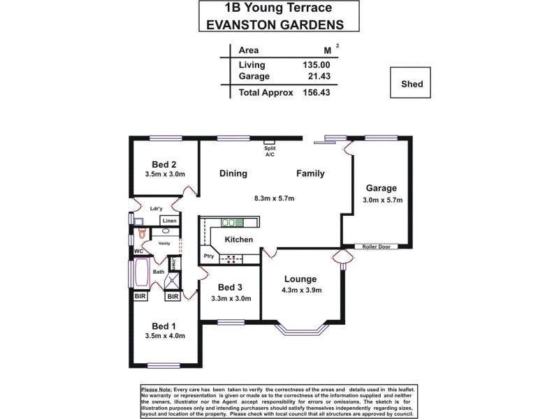 1B Young Terrace, Evanston Gardens SA 5116 Floorplan