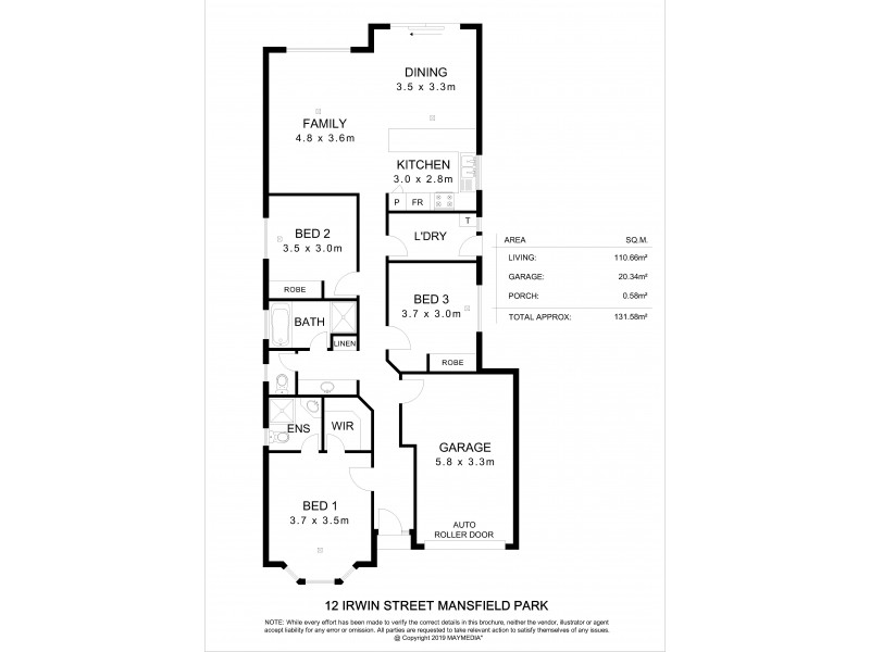 12 Irwin Street, Mansfield Park SA 5012 Floorplan