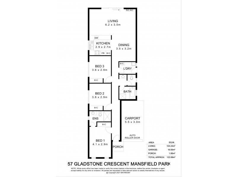 57 Gladstone Crescent, Mansfield Park SA 5012 Floorplan