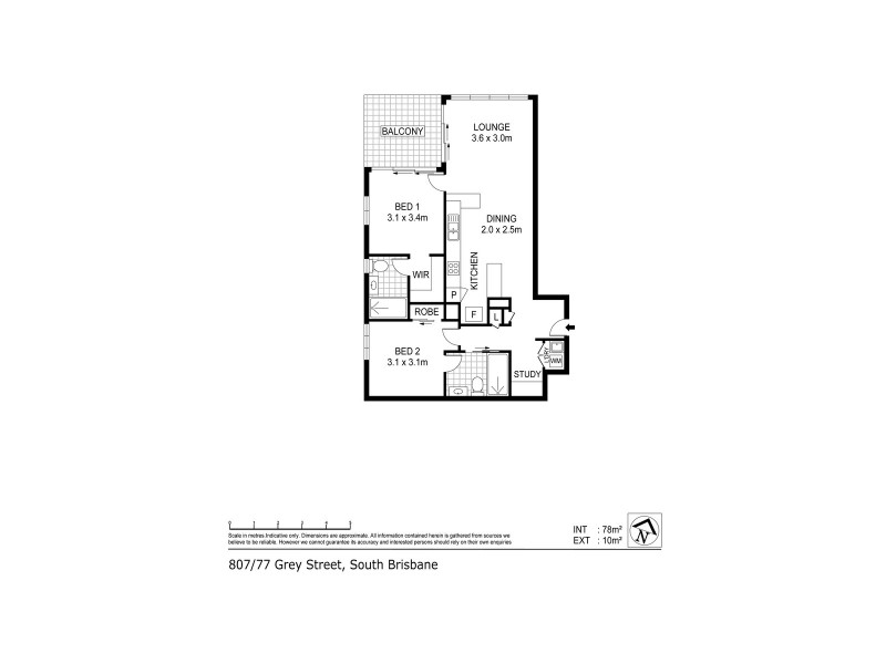 807/77 Grey Street, South Brisbane QLD 4101 Floorplan