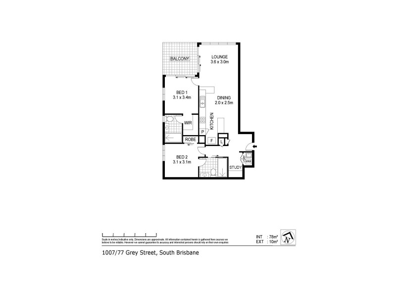 1007/77 Grey Street, South Brisbane QLD 4101 Floorplan