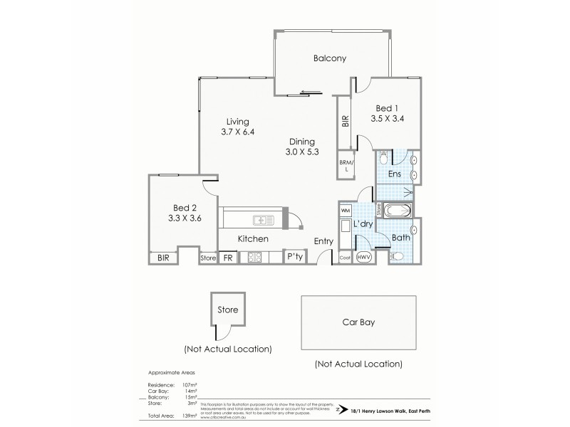 18/1 Henry Lawson Walk, East Perth WA 6004 Floorplan