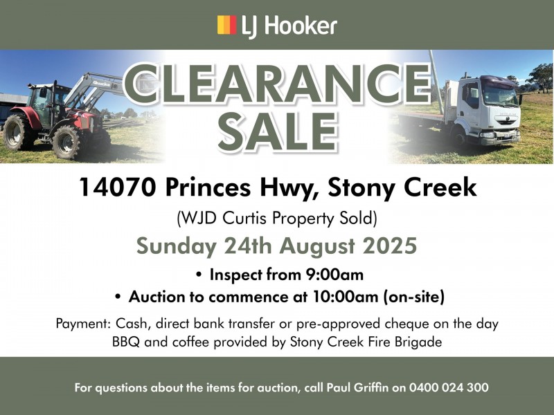 FARM CLEARANCE SALE/14070 Princes Highway, Stony Creek NSW 2550