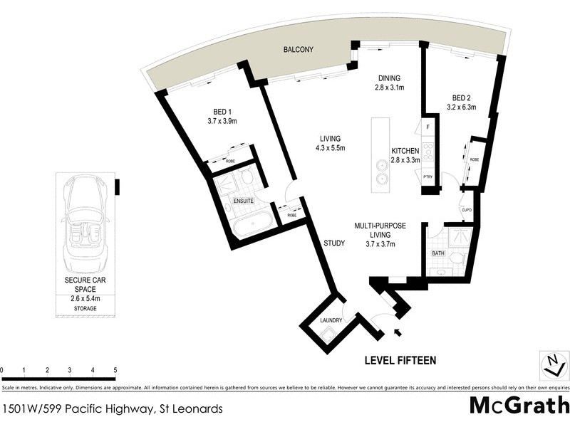 1501W/599 Pacific Highway, St Leonards NSW 2065 Floorplan