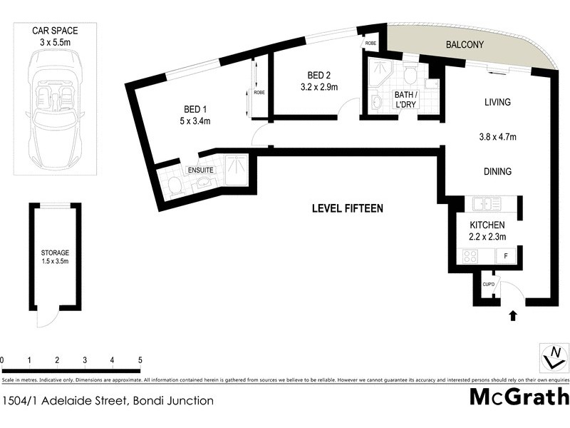 1504/1 Adelaide Street, Bondi Junction NSW 2022 Floorplan