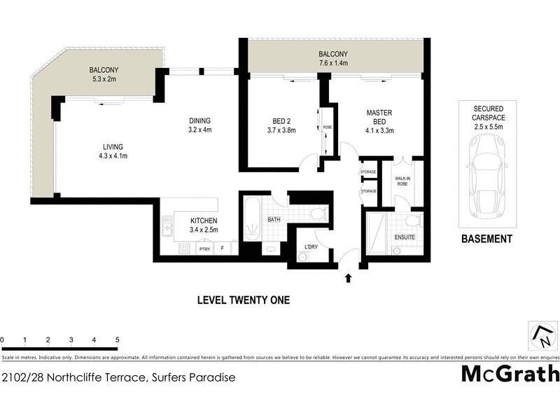 2102/28 Northcliffe Terrace, Surfers Paradise QLD 4217 Floorplan