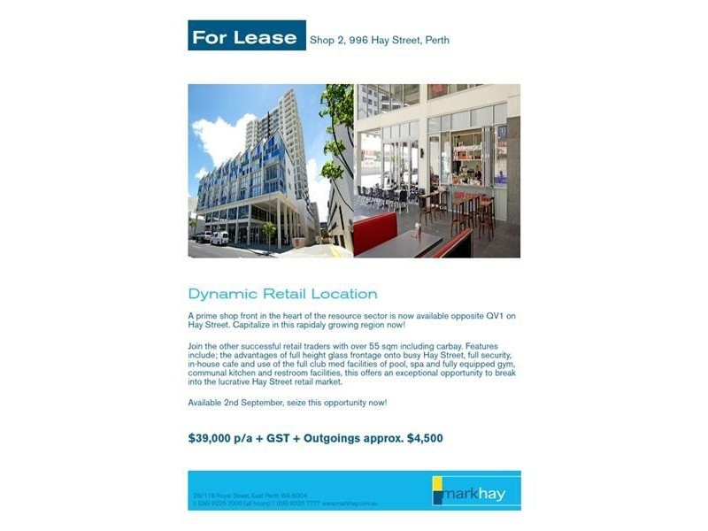 Shop 2/996 Hay Street, Perth WA 6000