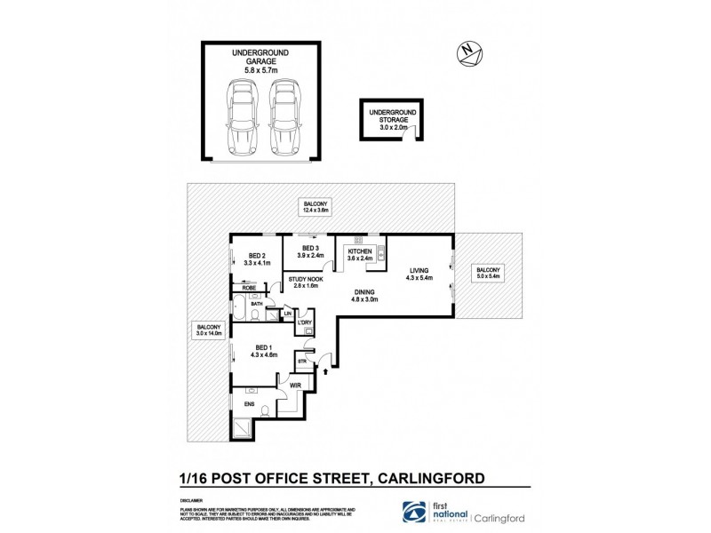 1/16 Post Office Street, Carlingford NSW 2118 Floorplan