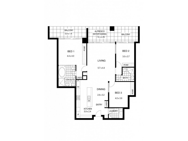 1411/91 – 97 North Terrace, Adelaide SA 5000 Floorplan