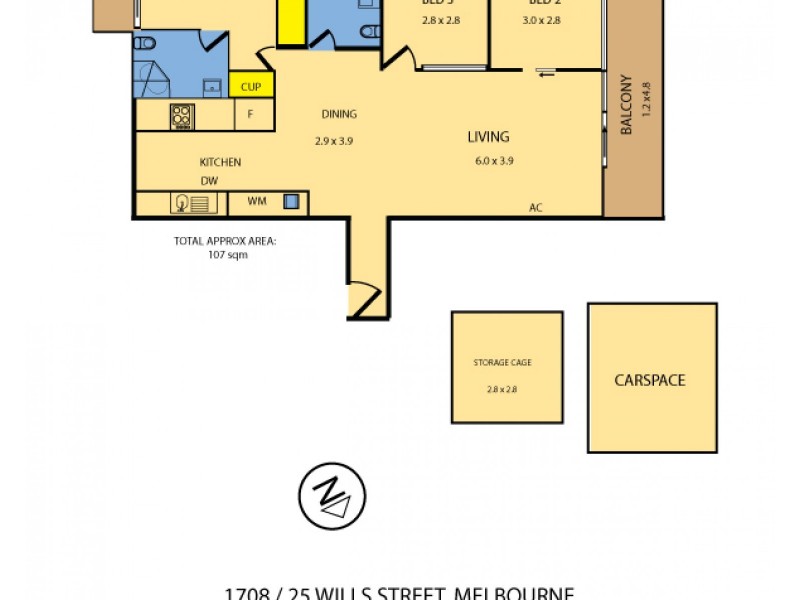 1708/25 Wills Street, Melbourne VIC 3000 Floorplan