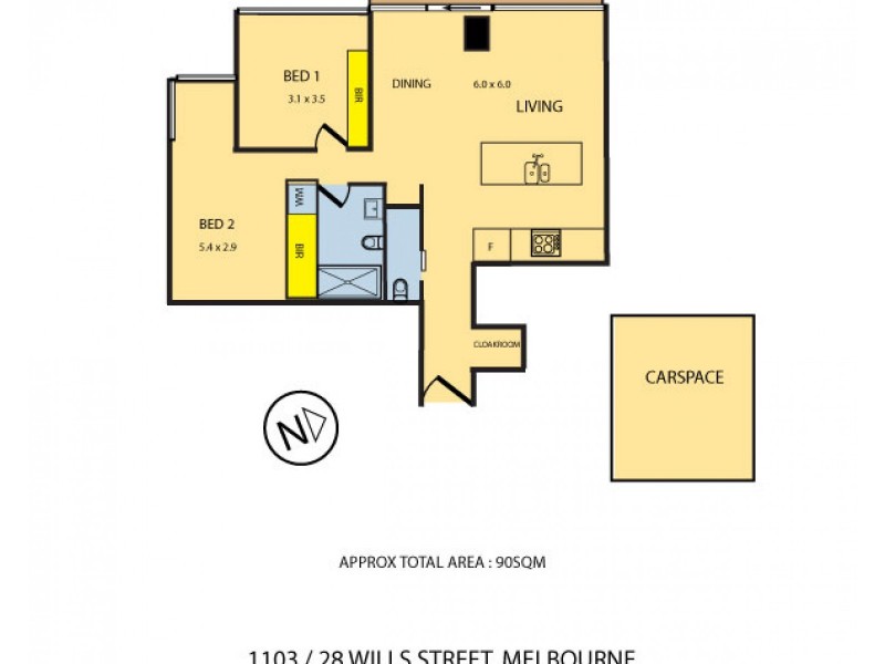 1103/28 Wills Street, Melbourne VIC 3000 Floorplan
