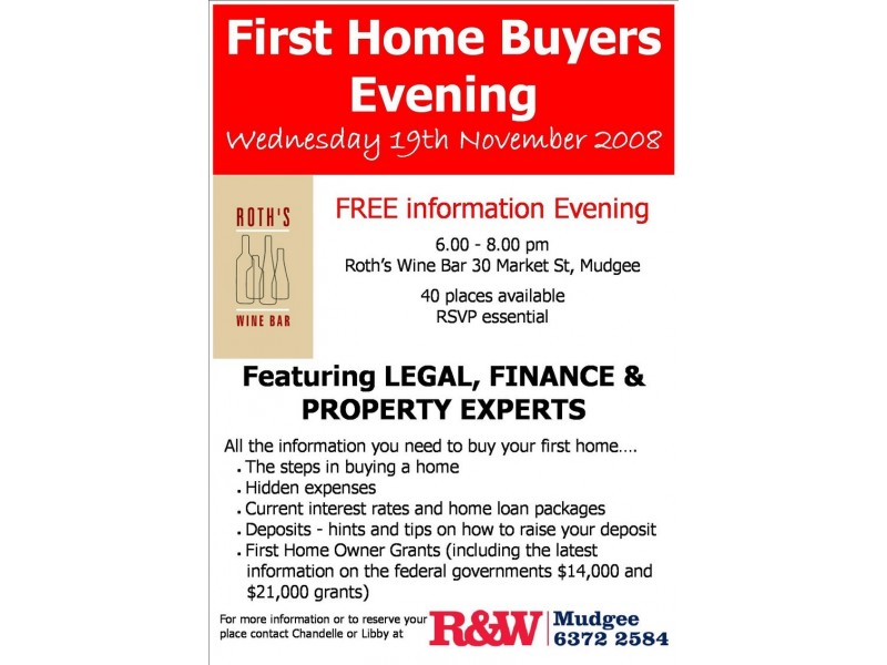 First Home Buyers Evening, Mudgee NSW 2850