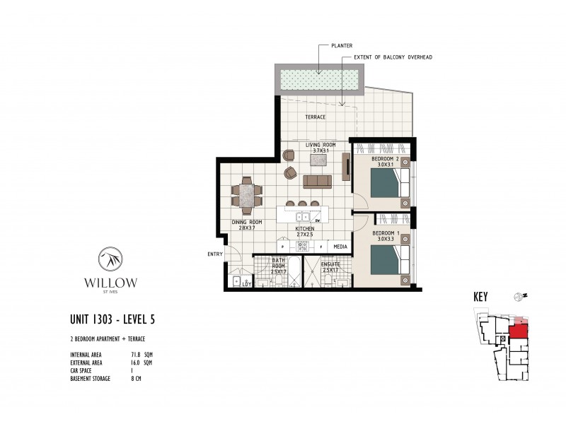 1303/169-177 Mona Vale Road, St Ives NSW 2075 Floorplan