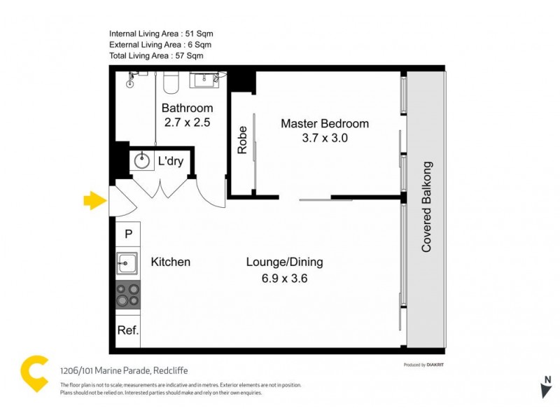 1206/101 Marine Parade, Redcliffe QLD 4020 Floorplan