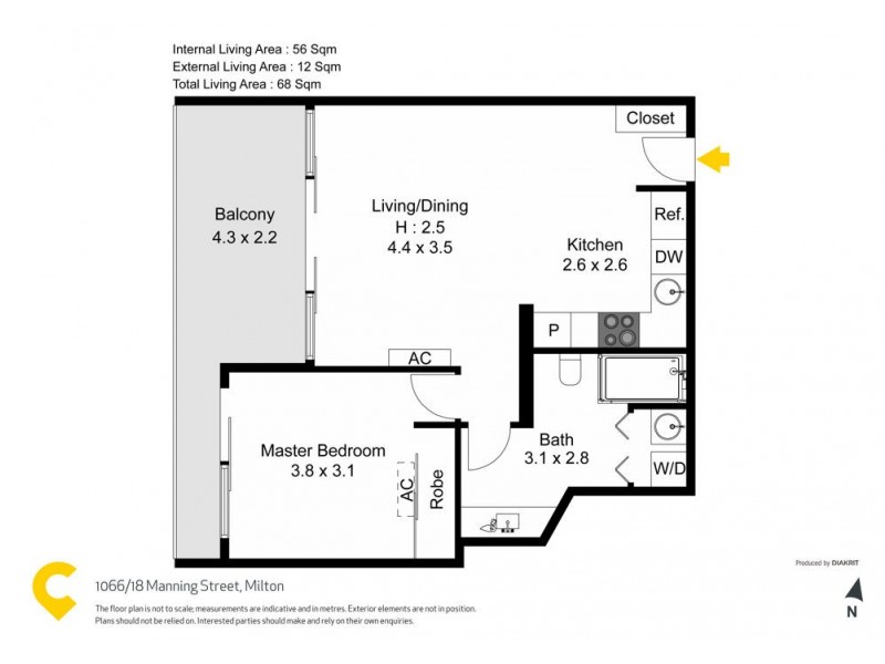 1066/18 Manning Street, Milton QLD 4064 Floorplan