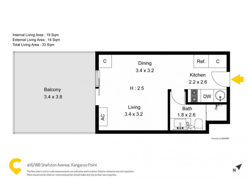 416/188 Shafston Avenue, Kangaroo Point QLD 4169 Floorplan