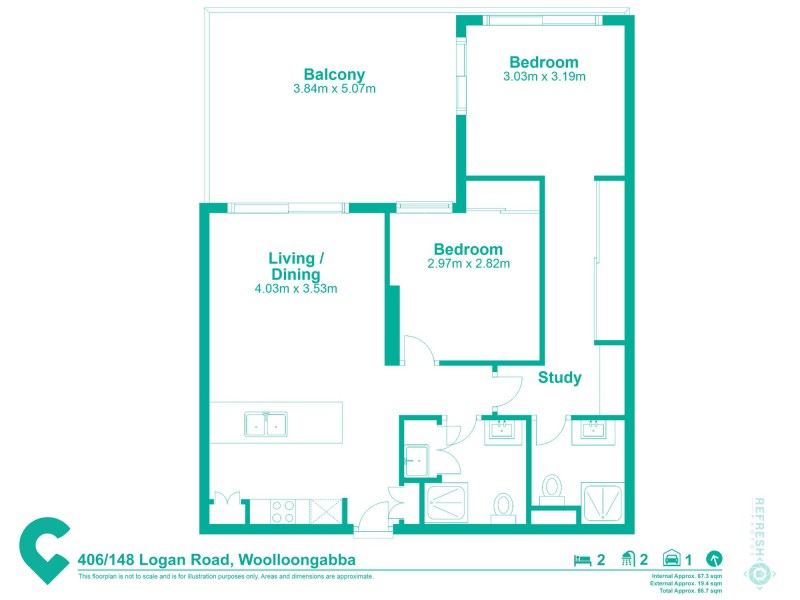 406/148 Logan Rd, Woolloongabba QLD 4102 Floorplan